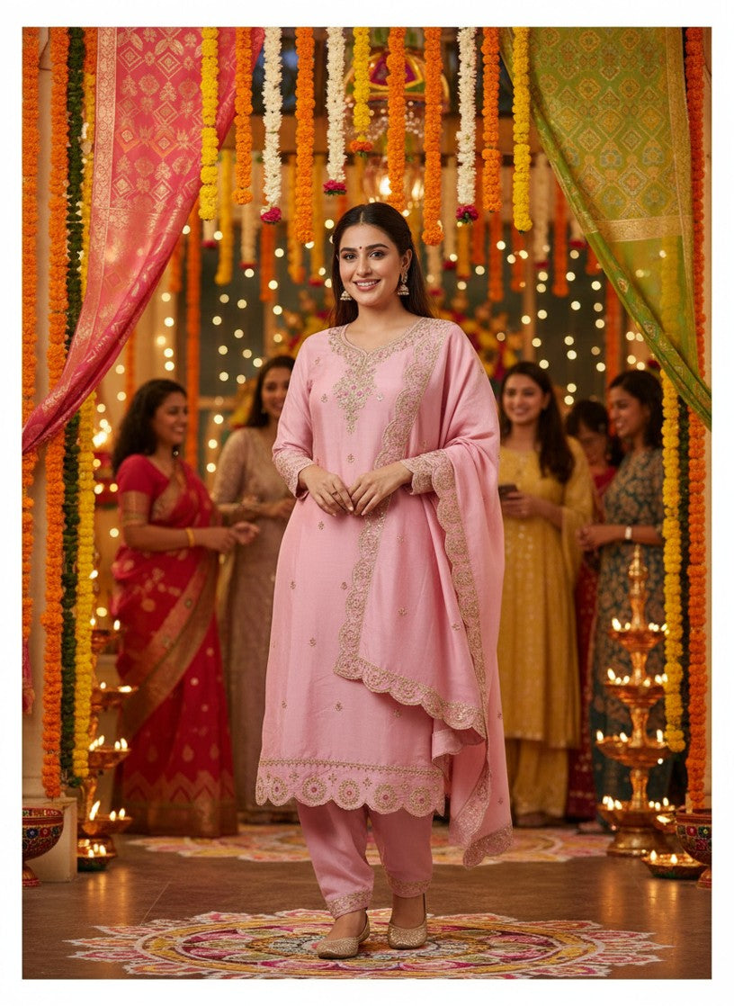 Parsi Salwar Suit with elegant golden embroidery For Women