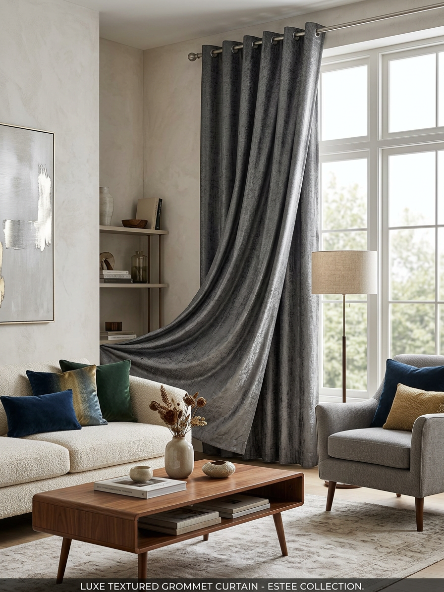 Grey Textured Curtain (7 ft)