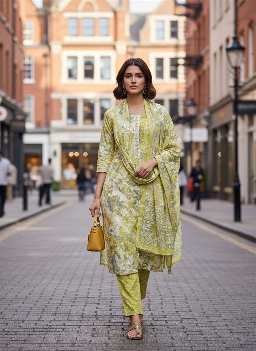 Elegant Green Cotton Salwar Suit