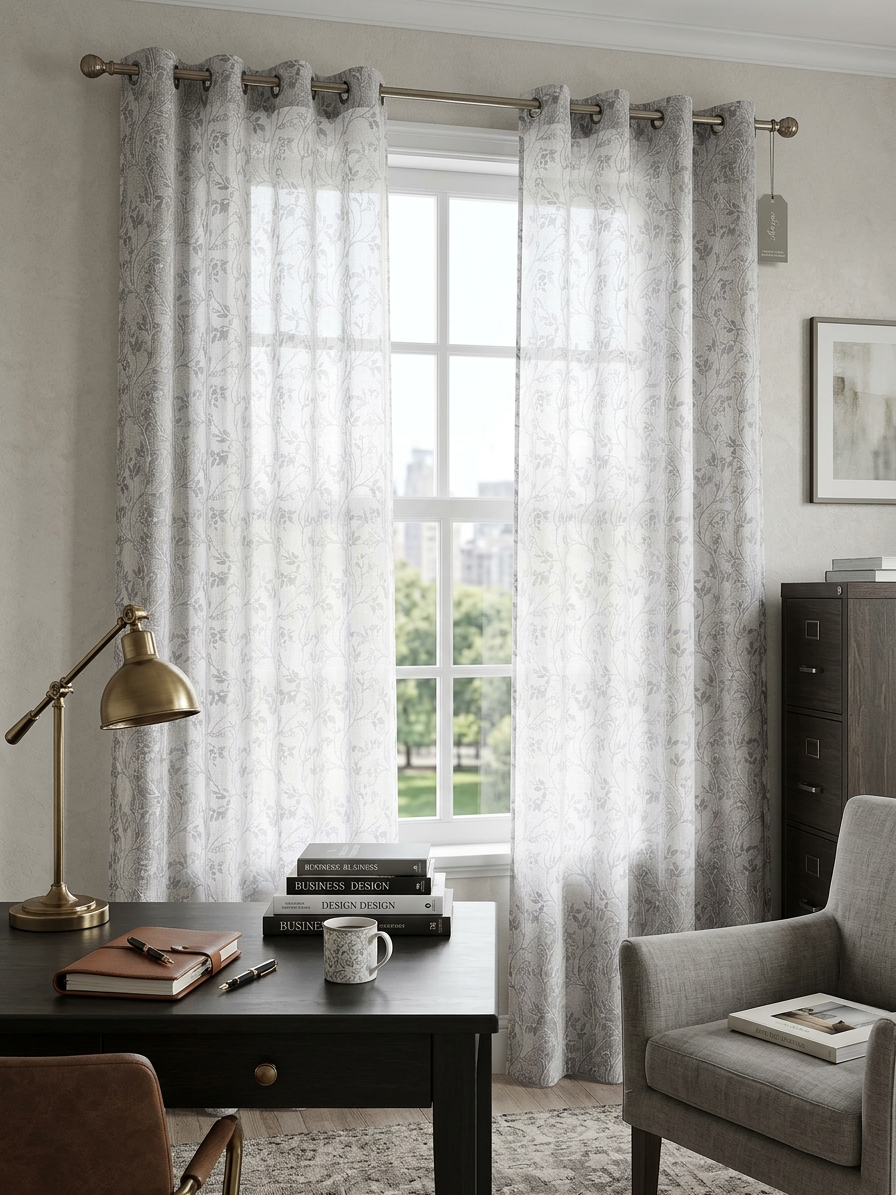Grey & Silver Pattern Curtains (7 ft)