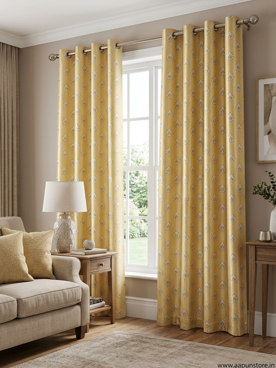 Yellow Floral Curtains (7 ft)