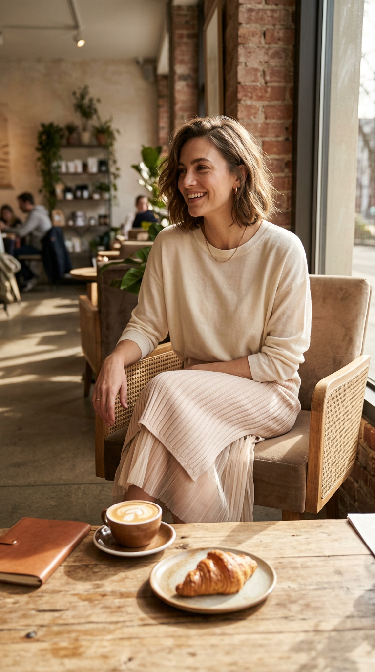 Elegant Beige Pleated Knit Skirt