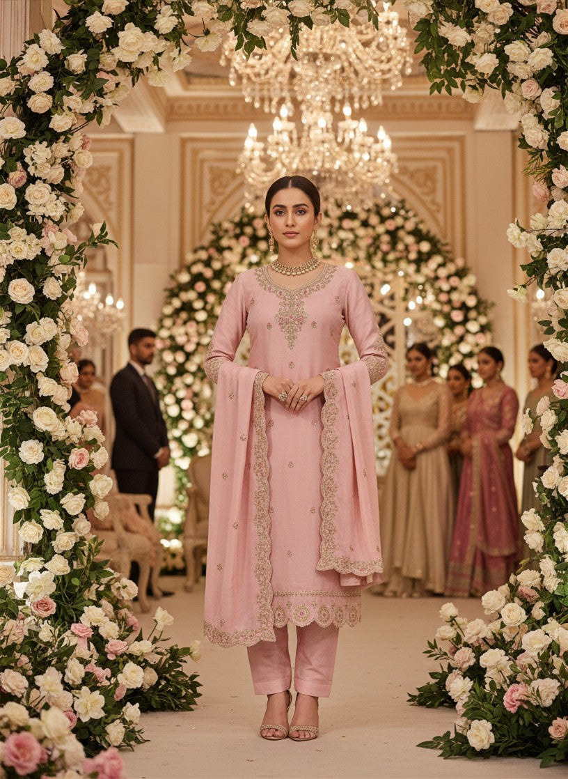 Parsi Salwar Suit with elegant golden embroidery For Women