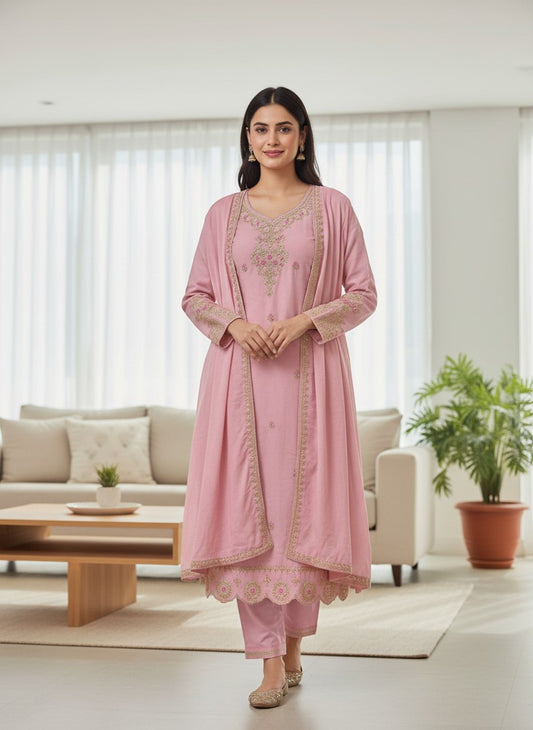 Parsi Salwar Suit with elegant golden embroidery For Women