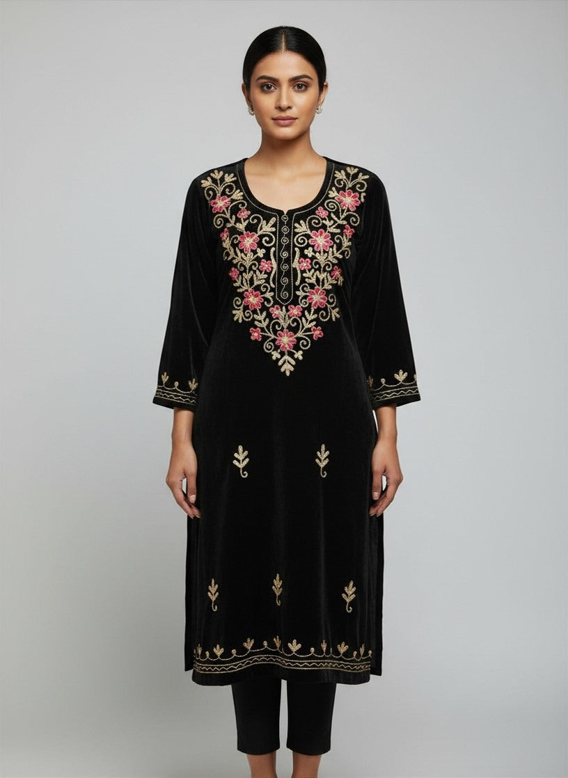 BLACK Velvet Embroidered Salwar Suit 2 PC SUIT