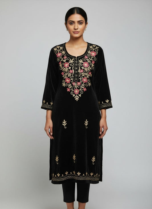 BLACK Velvet Embroidered Salwar Suit 2 PC SUIT