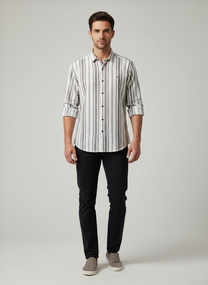 Premium Cotton Gray & White Striped Shirt for MEN Casual/Formal Shirt