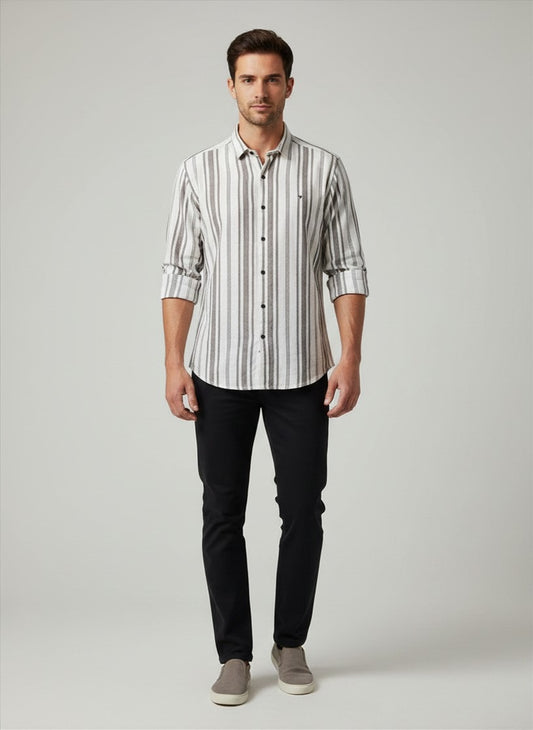Premium Cotton Gray & White Striped Shirt for MEN Casual/Formal Shirt