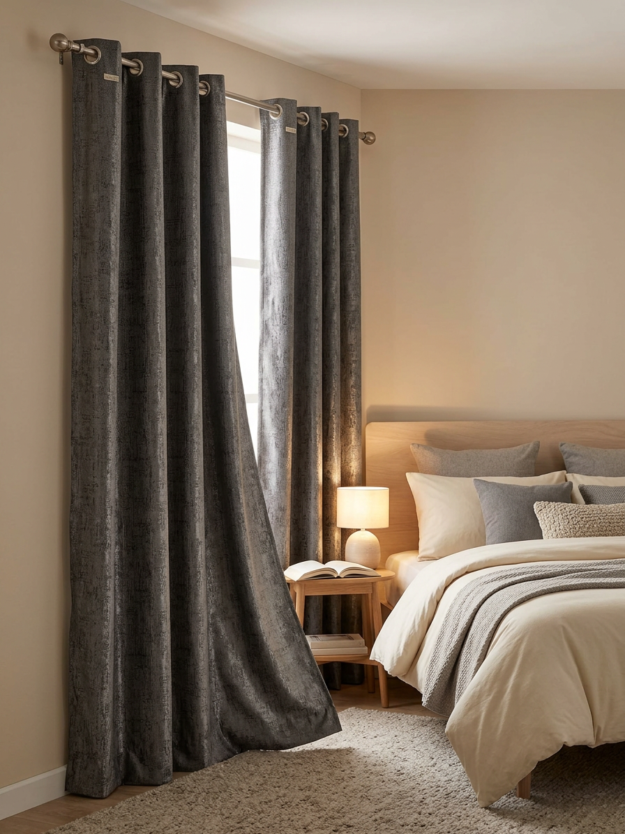 Grey Textured Curtain (7 ft)
