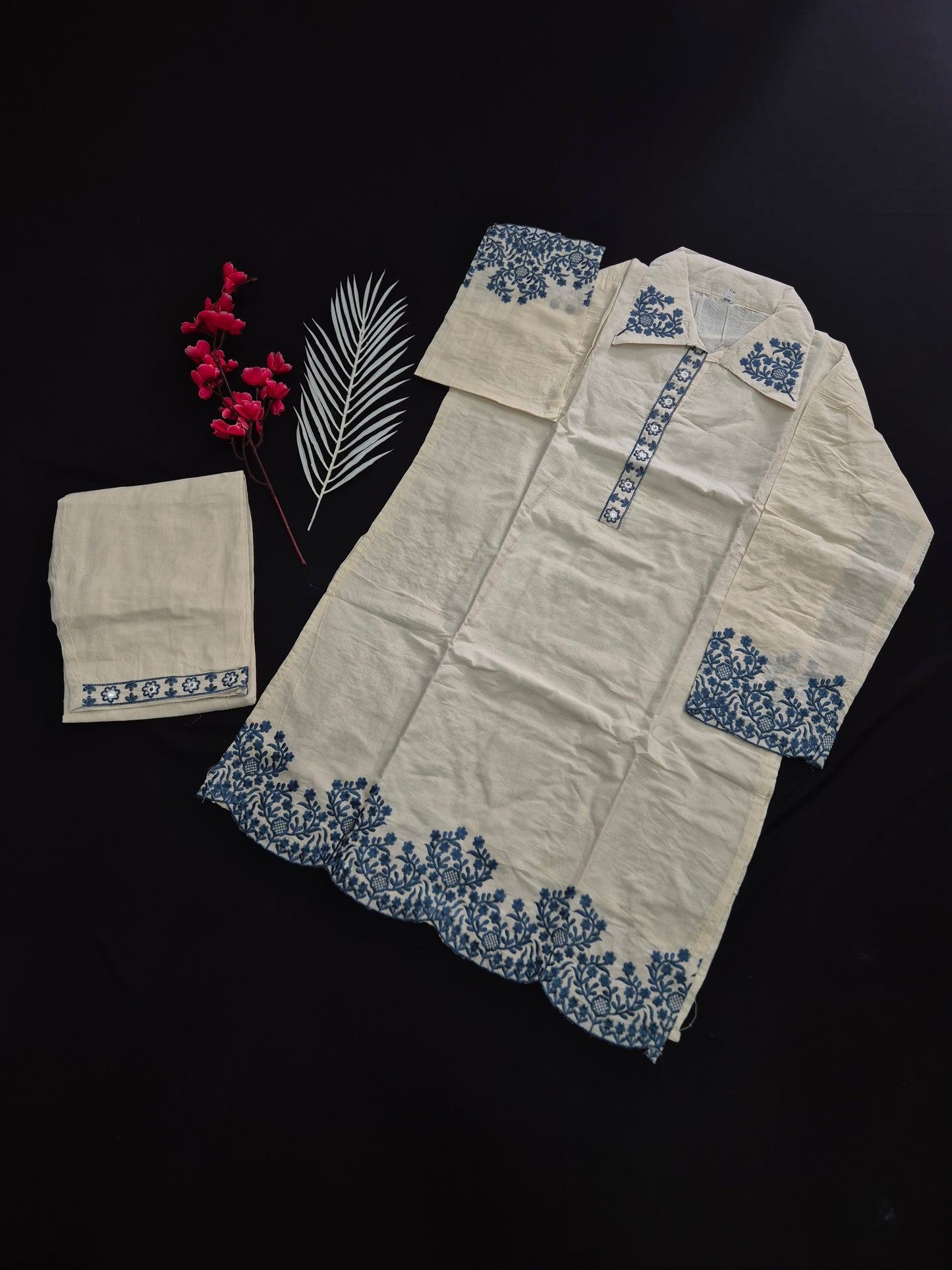 ELEGANT BLUE STITCHED ON KHADI SET