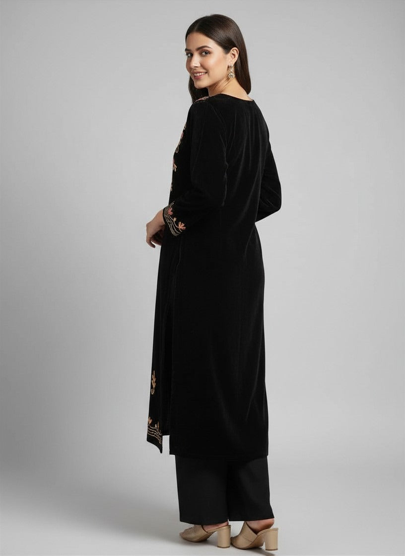 BLACK Velvet Embroidered Salwar Suit 2 PC SUIT