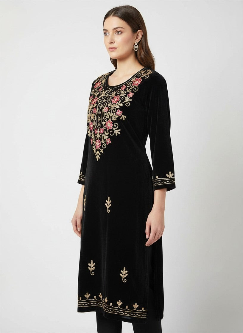 BLACK Velvet Embroidered Salwar Suit 2 PC SUIT