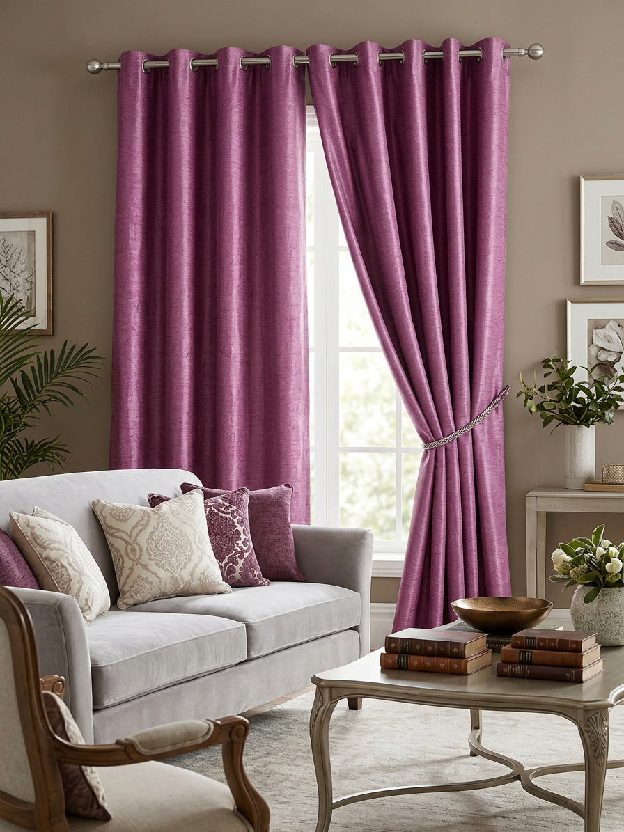 Magenta Textured Curtain (7 ft)