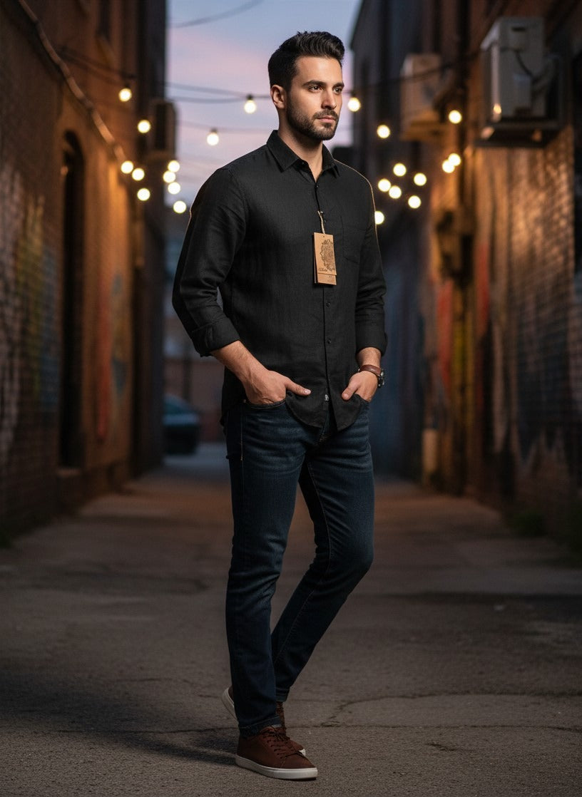 Rustic Man BLACK Linen Shirt