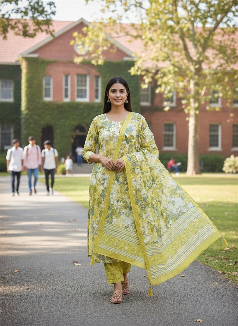 Elegant Green Cotton Salwar Suit