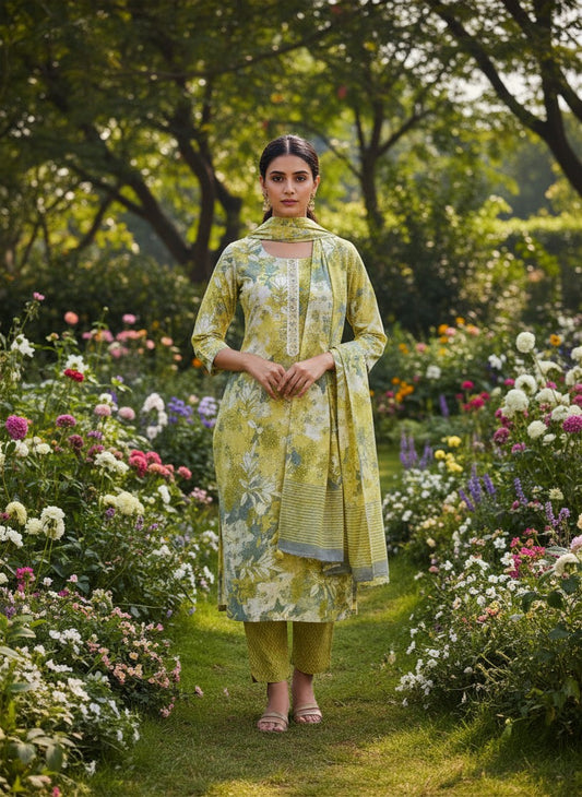 Elegant Green Cotton Salwar Suit