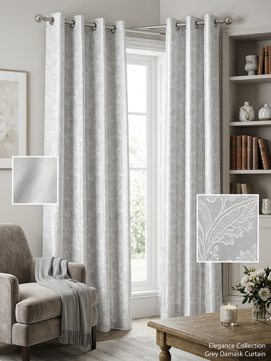 Grey & Silver Pattern Curtains (7 ft)