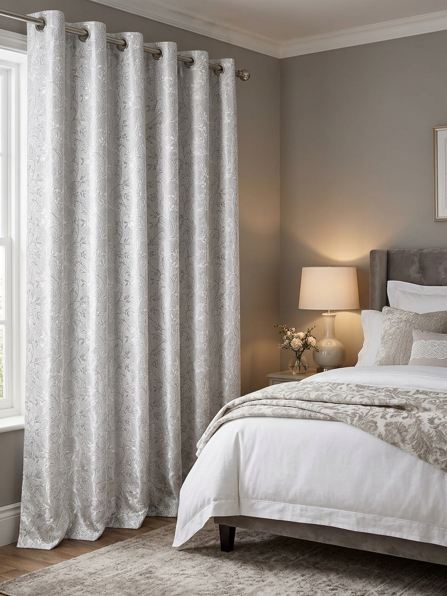 Grey & Silver Pattern Curtains (7 ft)