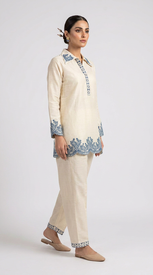 ELEGANT BLUE STITCHED ON KHADI SET