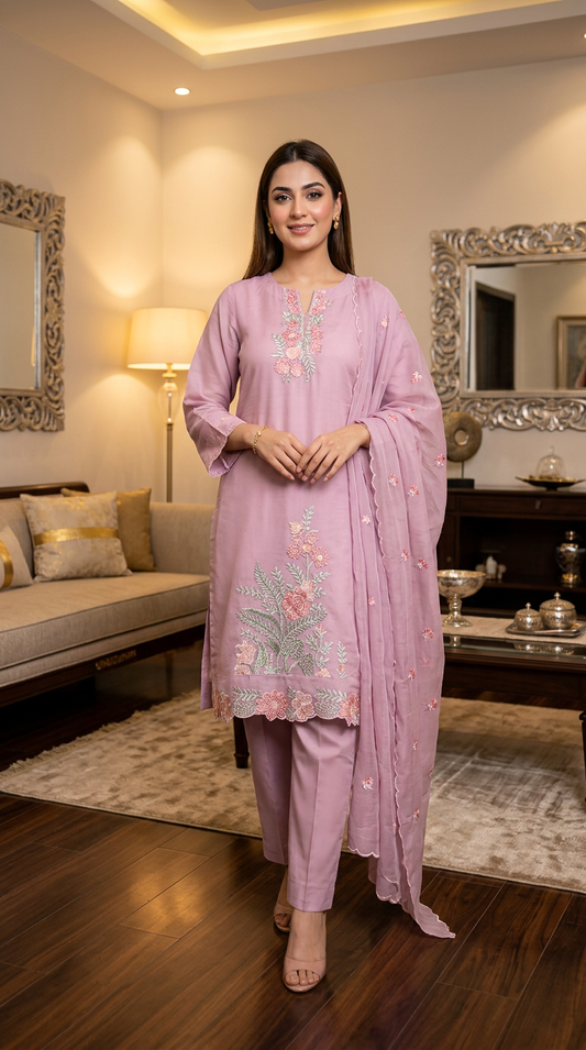 Elegant Pastel Lavender Embroidered Salwar Suite
