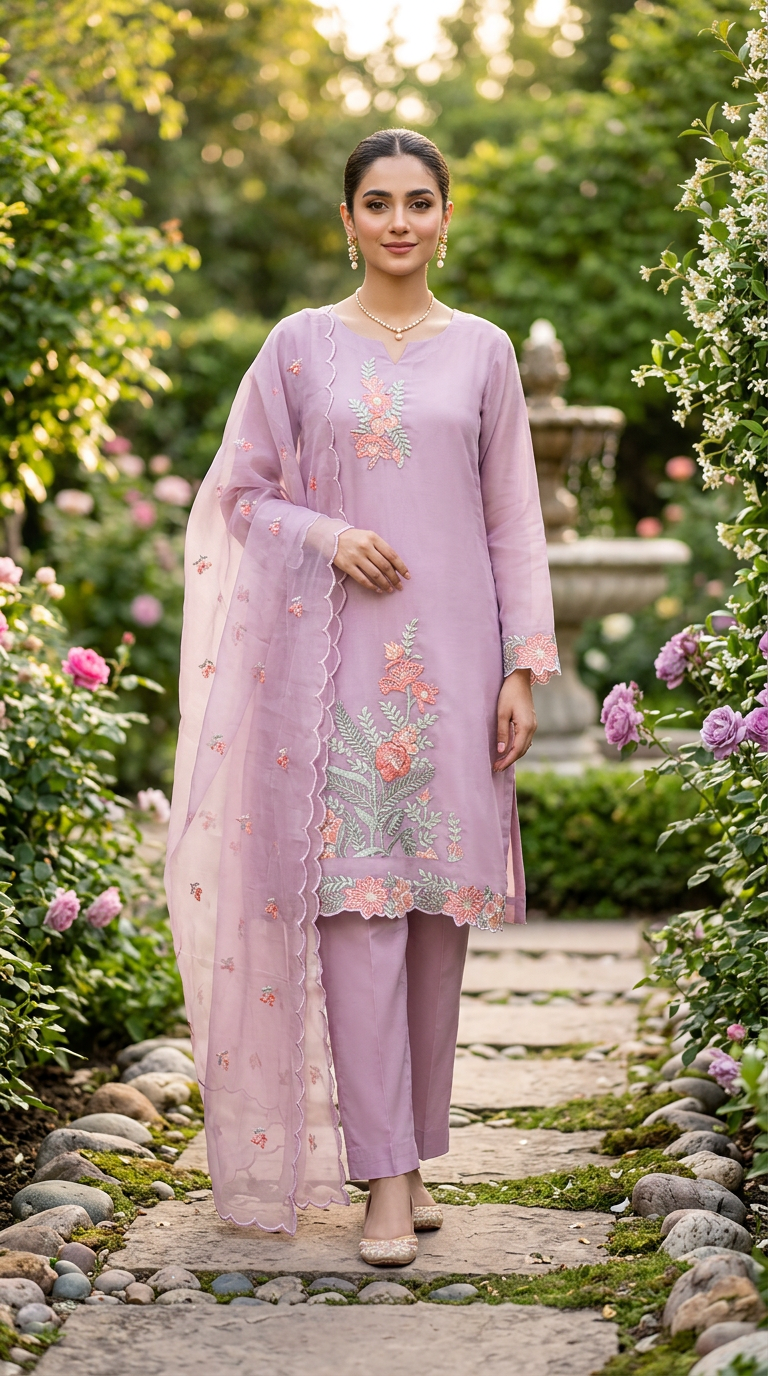 Elegant Pastel Lavender Embroidered Salwar Suite