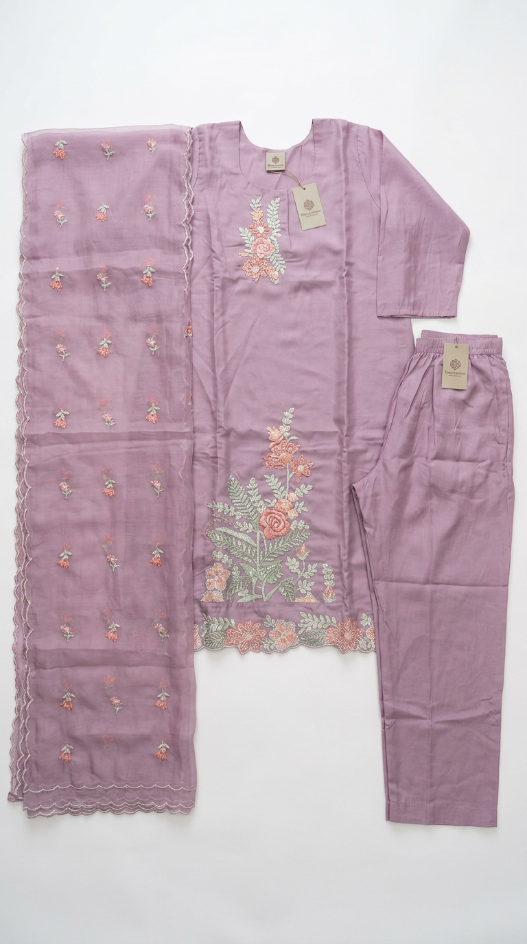 Elegant Pastel Lavender Embroidered Salwar Suite