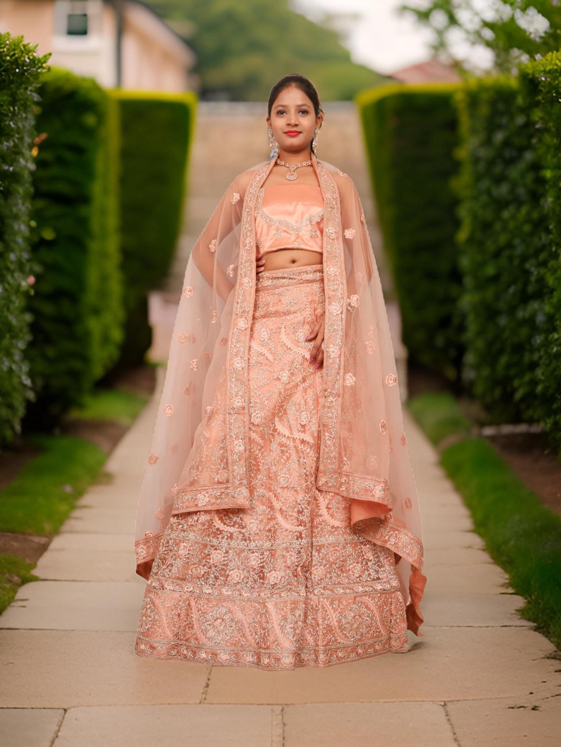 Semi-Stitched Lehenga with American Diamond & Zari Thread Work by Shreekama