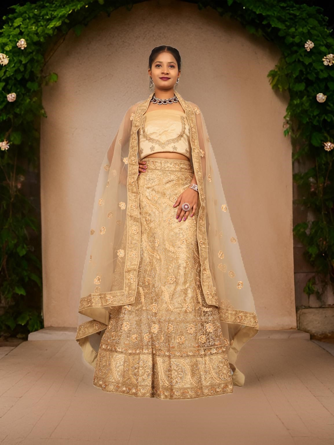 Semi-Stitched Lehenga with American Diamond & Zari Thread Work by Shreekama