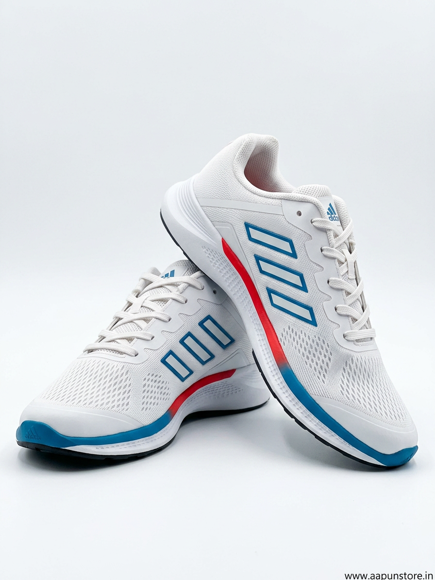 Adidas White Mesh Running Shoes – Blue & Red Accents