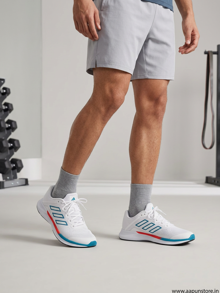 Adidas White Mesh Running Shoes – Blue & Red Accents